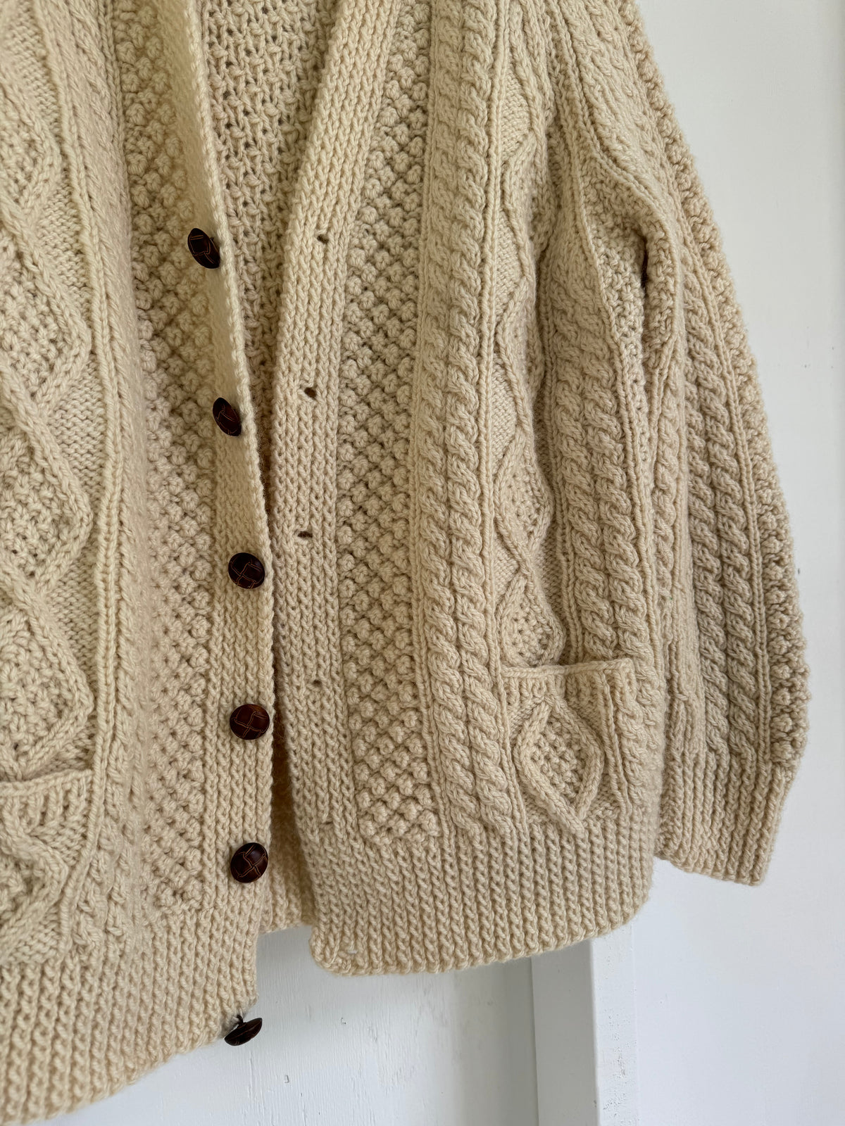 Vintage Wool Fisherman's Sweater - V Neck Cardigan