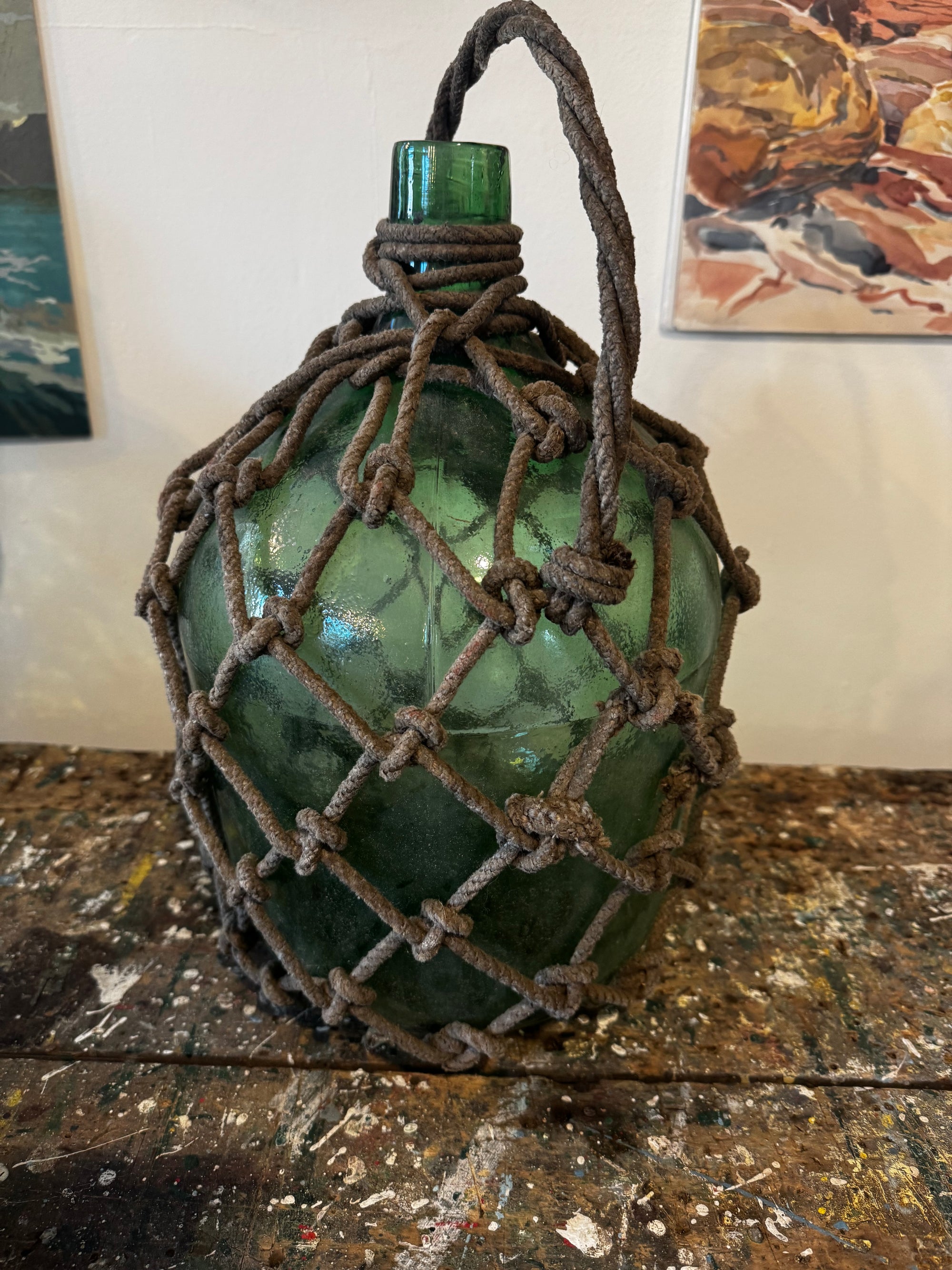 Antique Glass Bottle Rope Knots - Dark Green