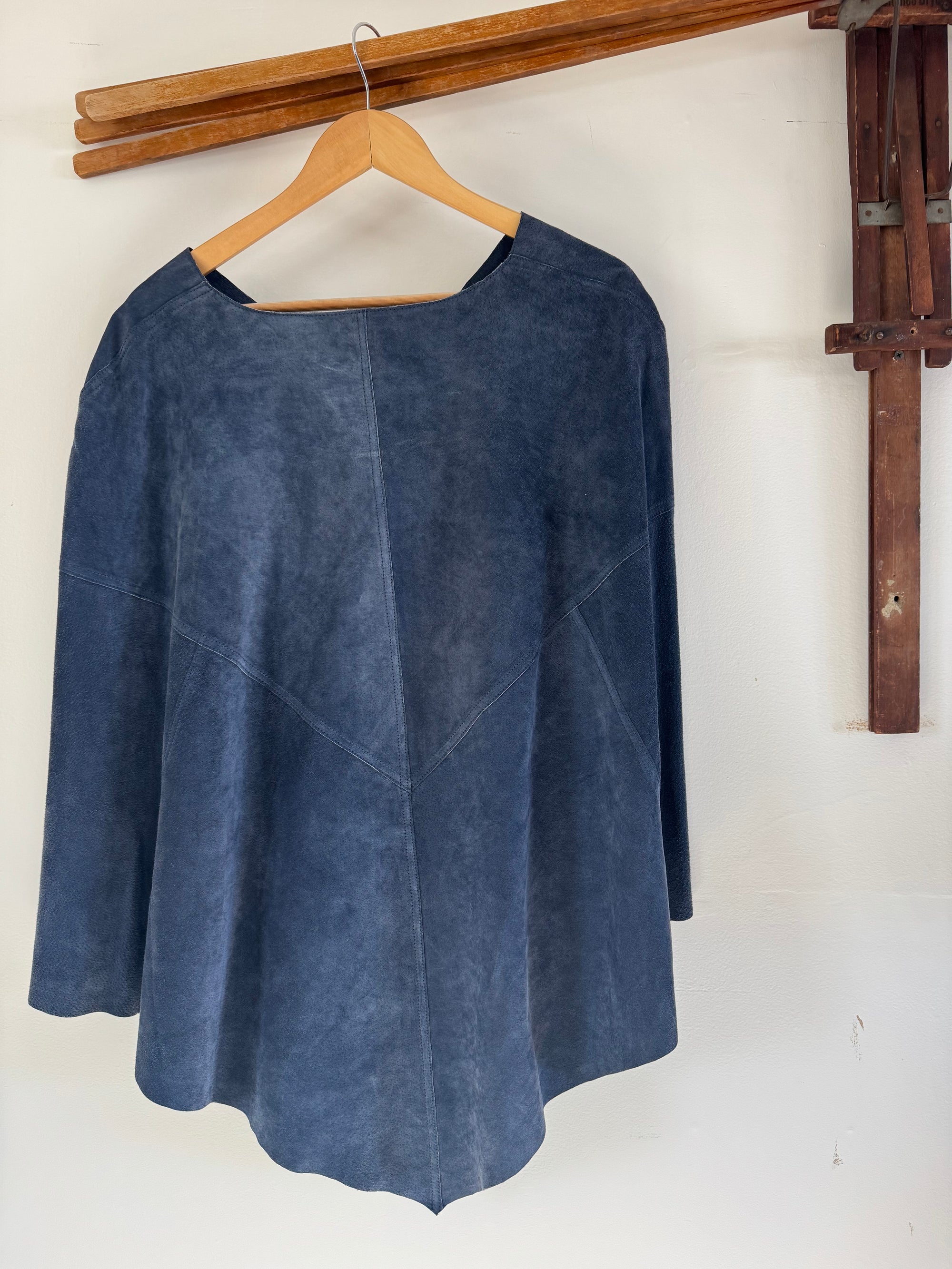 VTG Suede Leather Poncho -Slate Blue
