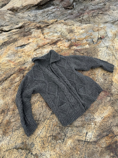 Vintage Wool Fishermen's Sweater Cardigan - Grey