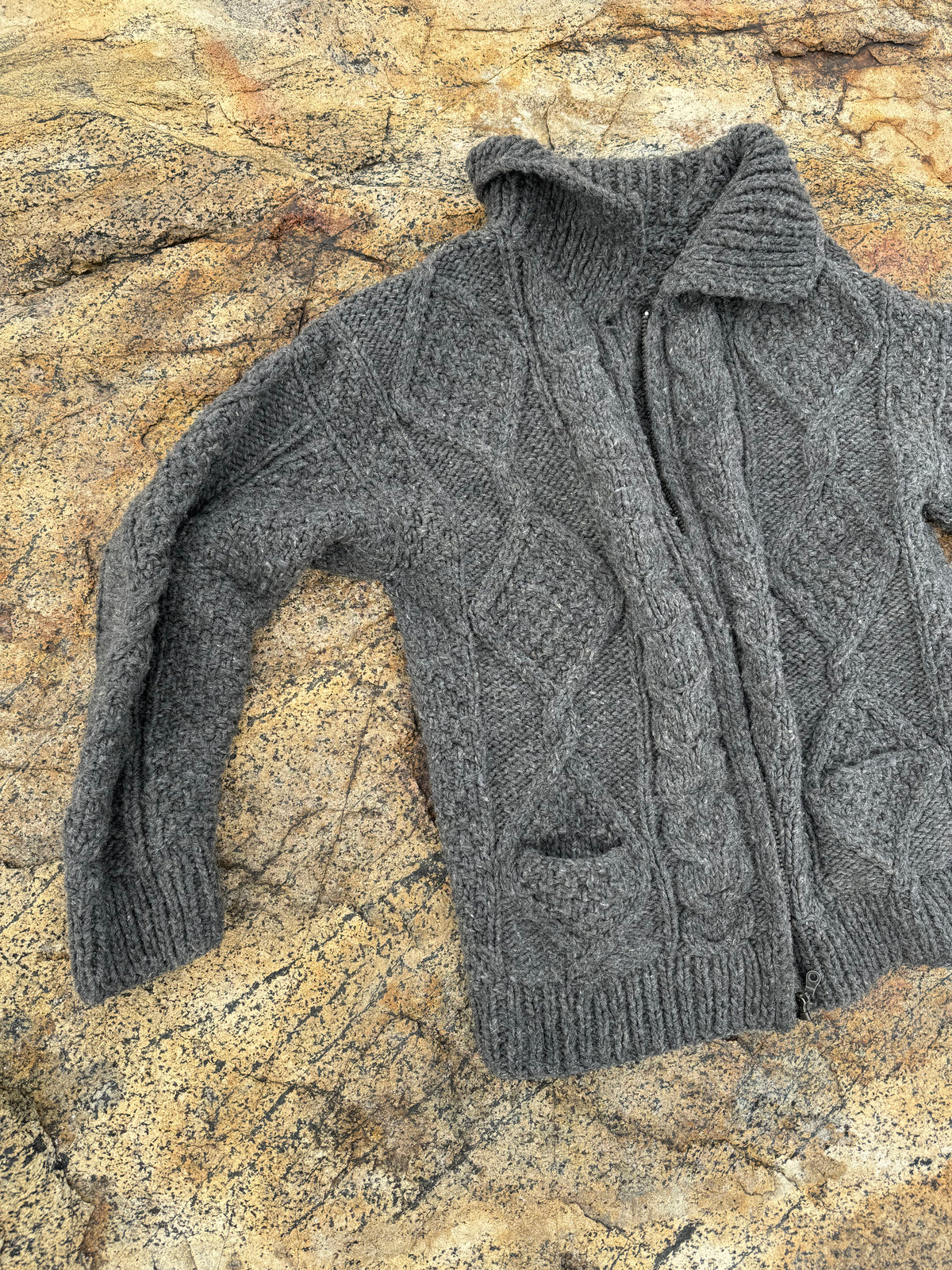 Vintage Wool Fishermen's Sweater Cardigan - Grey