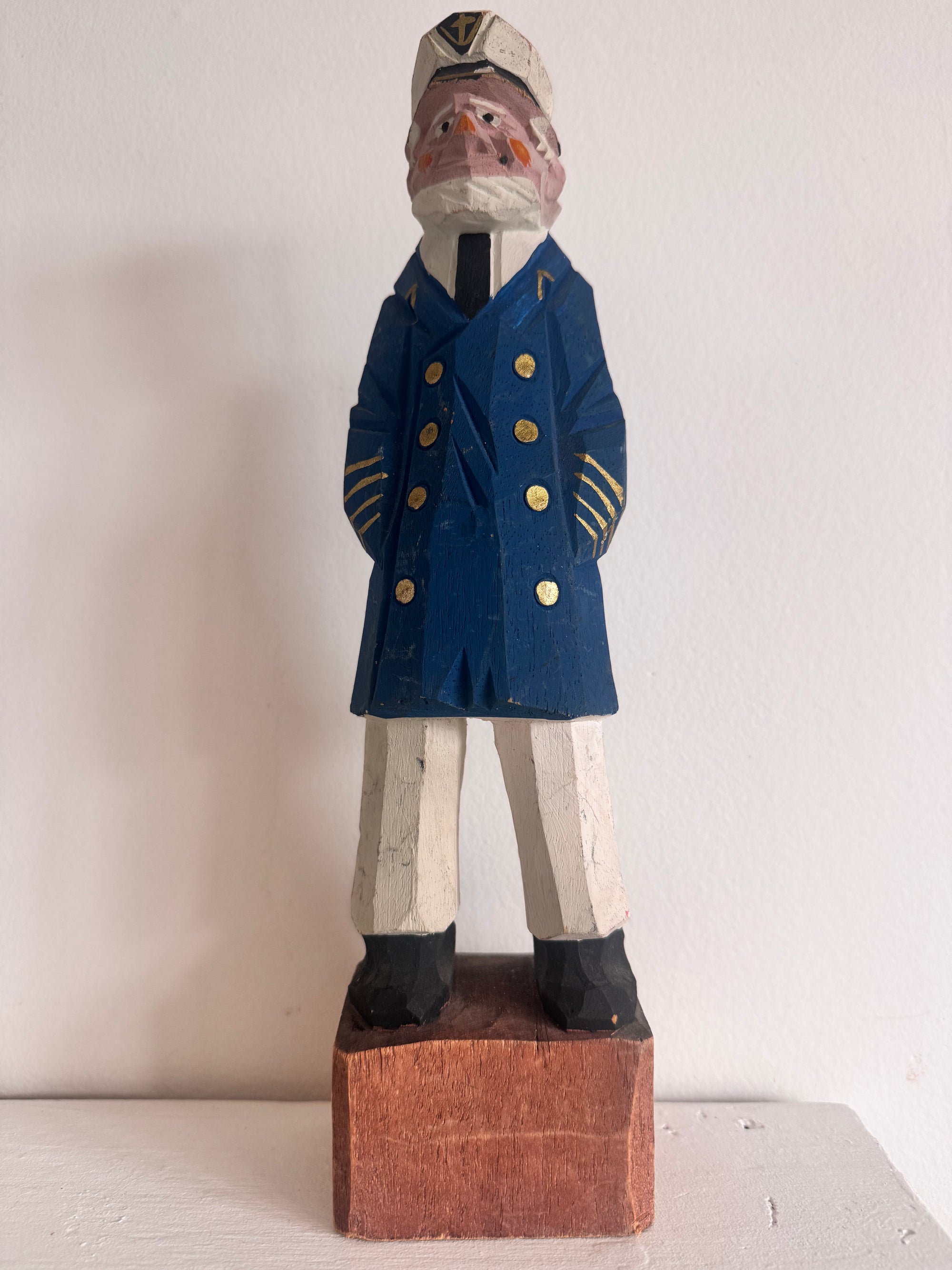 VTG 12" Wooden Fisherman - CAPTAIN Blue Coat