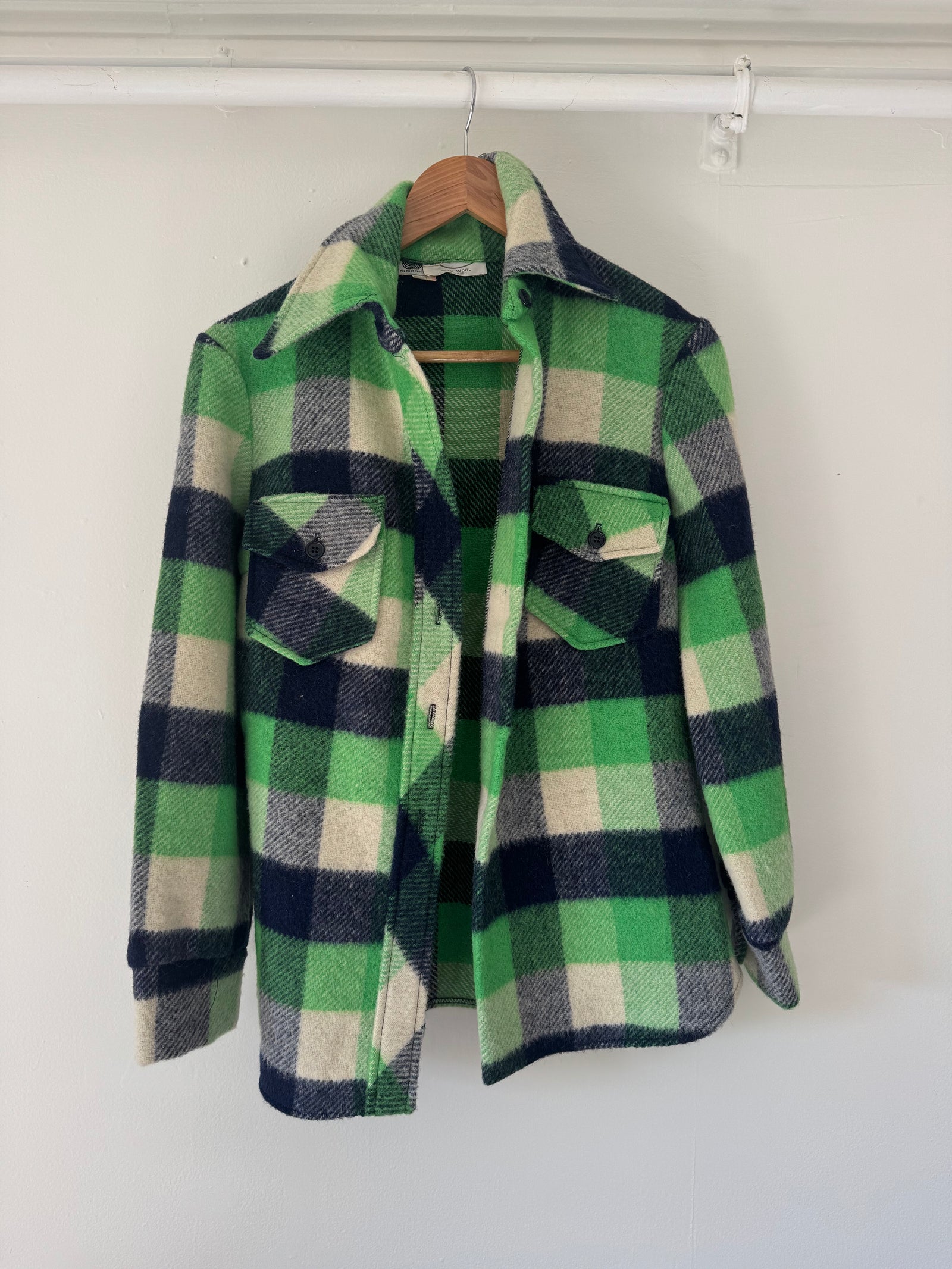 VTG Blue + White Wool Plaid Shirt