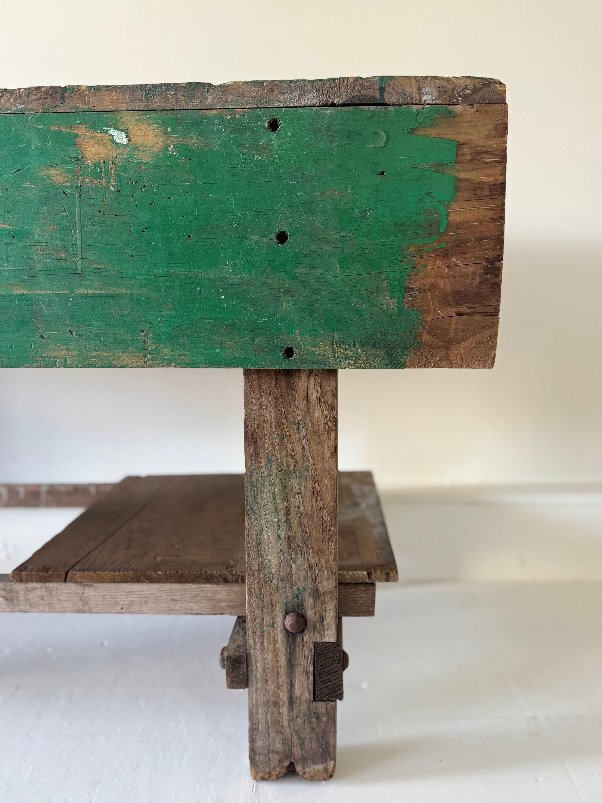 Vintage Industrial Workbench – Chippy Green Patina