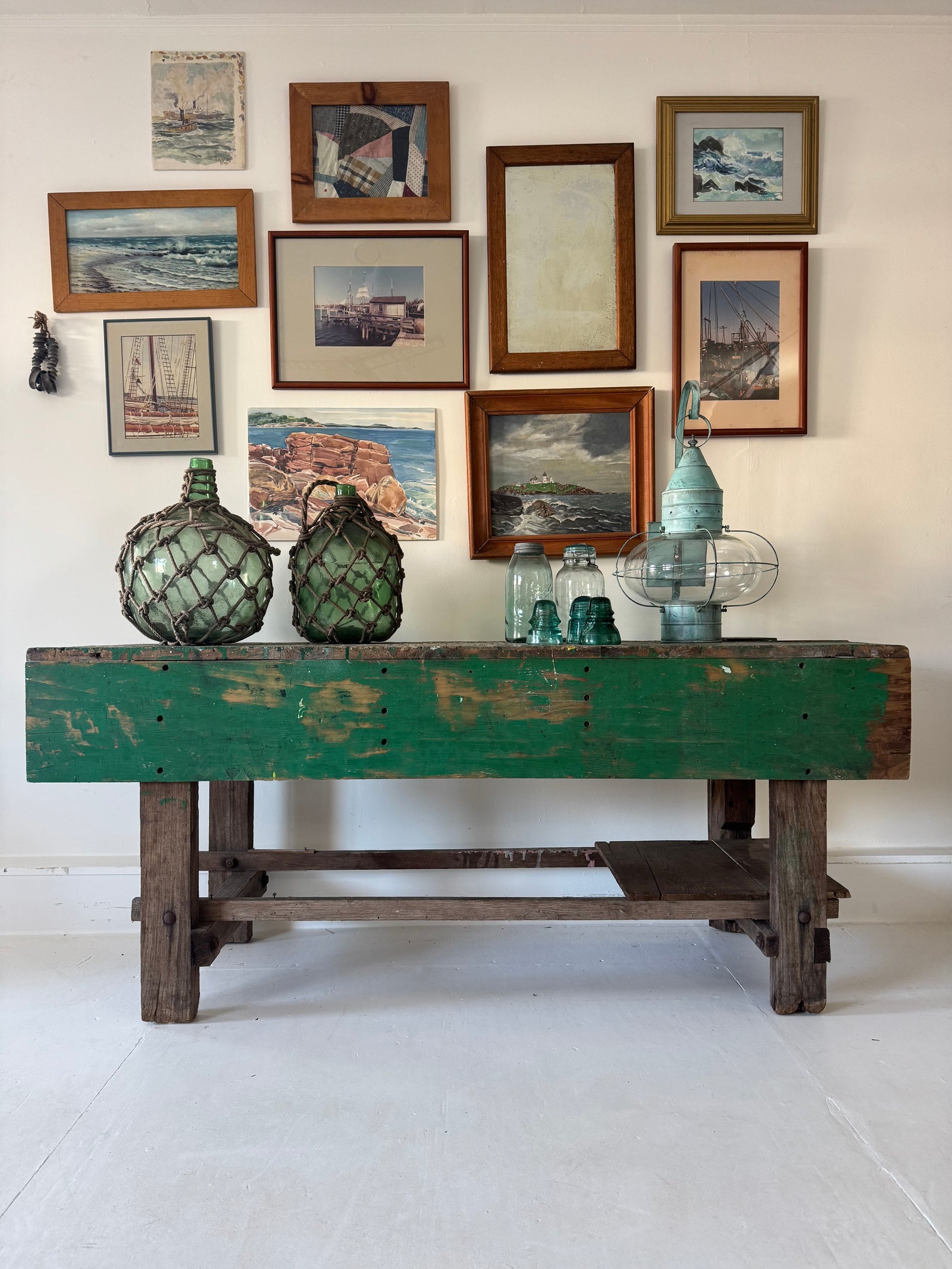 Vintage Industrial Workbench – Chippy Green Patina