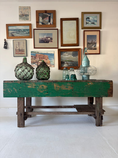 Vintage Industrial Workbench – Chippy Green Patina