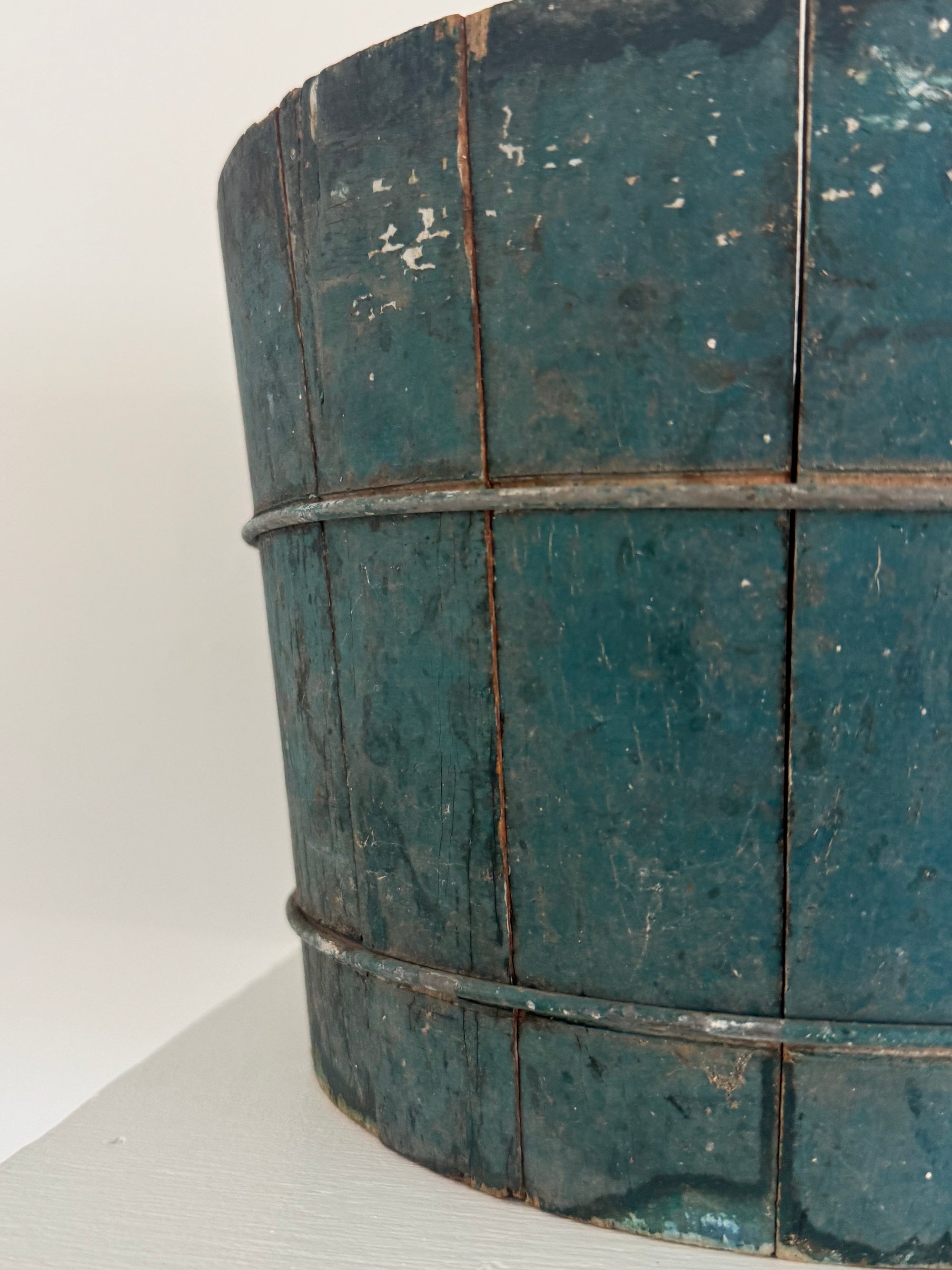 Antique Wood Bucket - Painted Blue