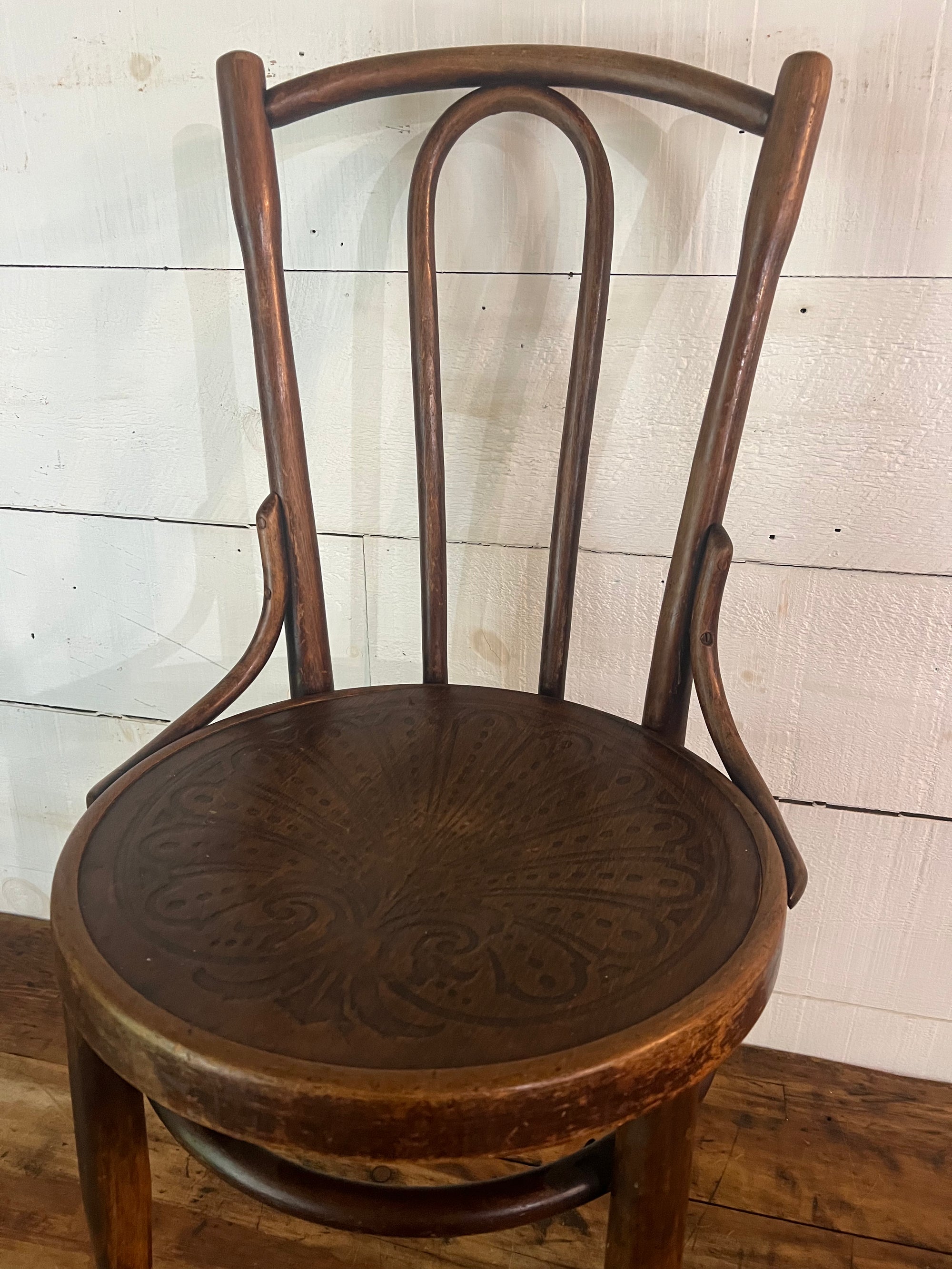 Vintage Thonet Style Bentwood Chair - Peacock Pattern