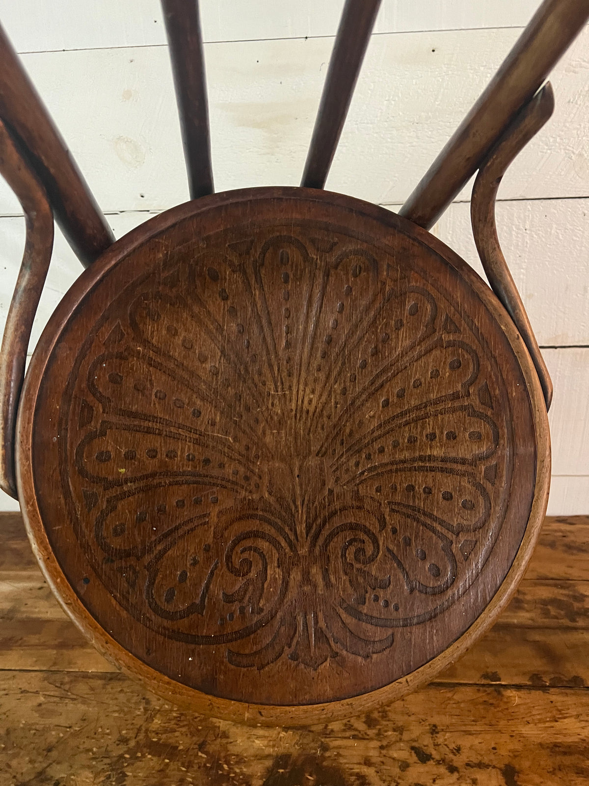 Vintage Thonet Style Bentwood Chair - Peacock Pattern