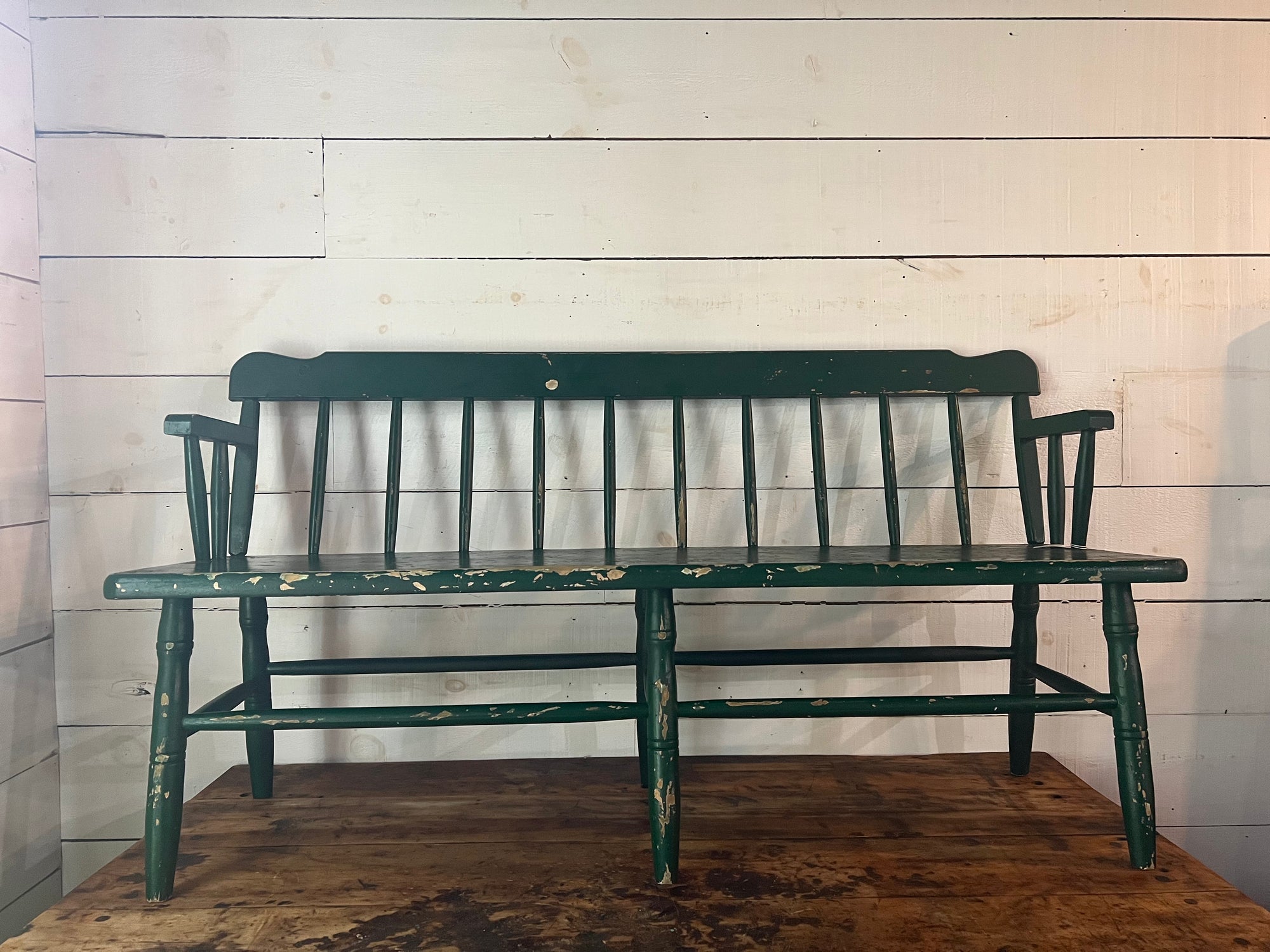 Vintage Painted Green Bench