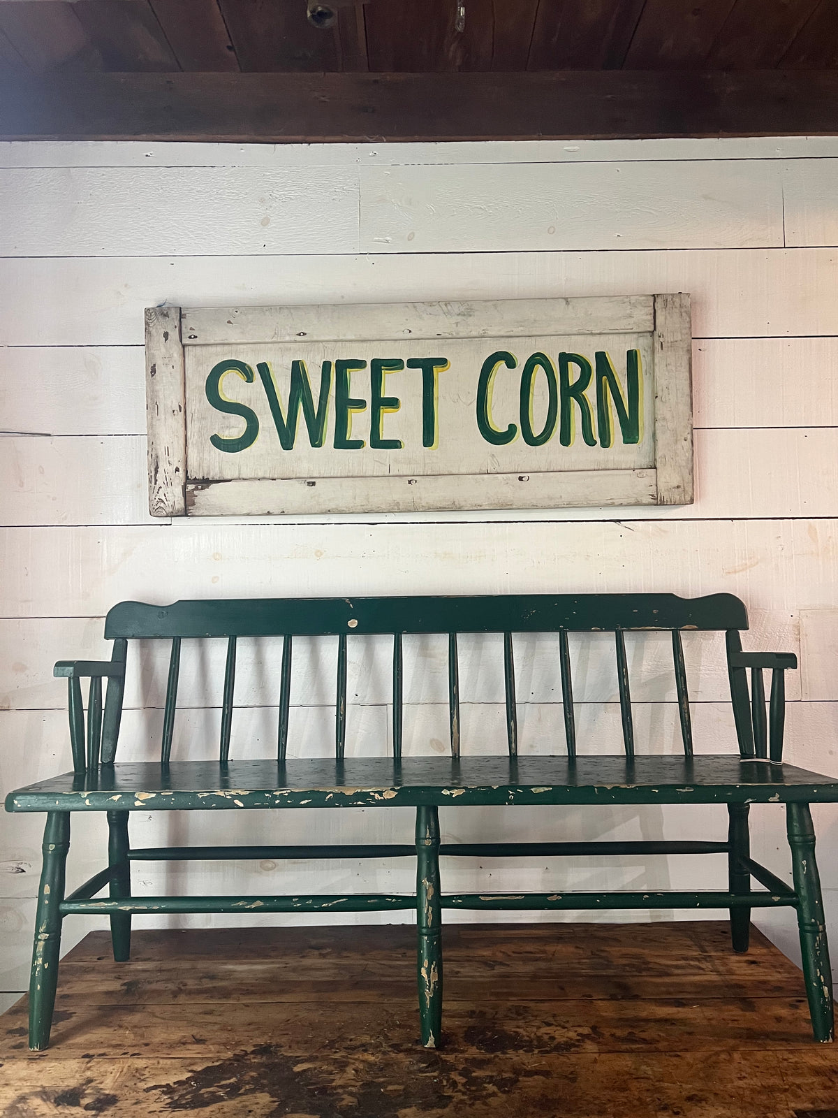 Vintage Painted Green Bench