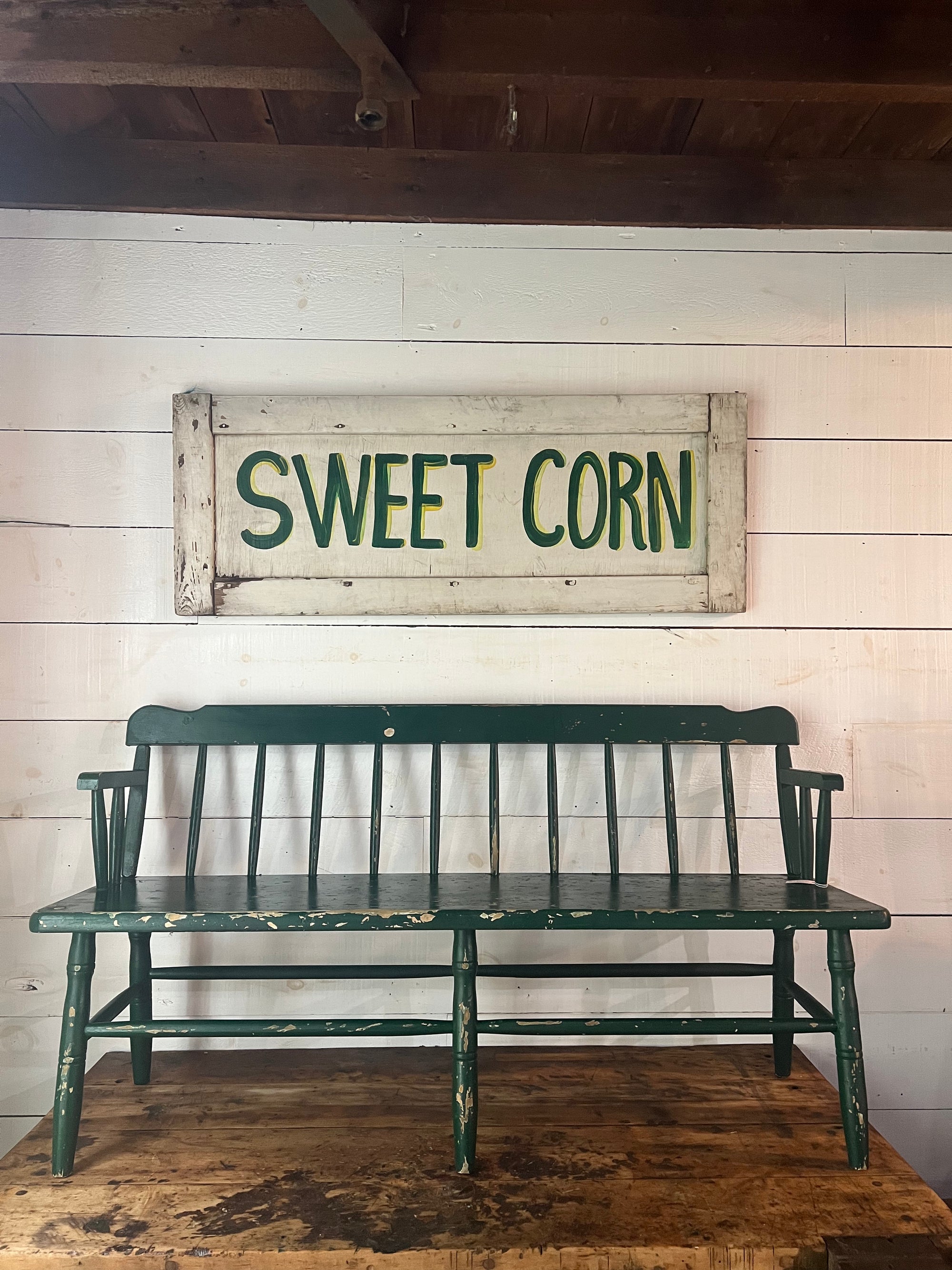 Vintage Painted Green Bench