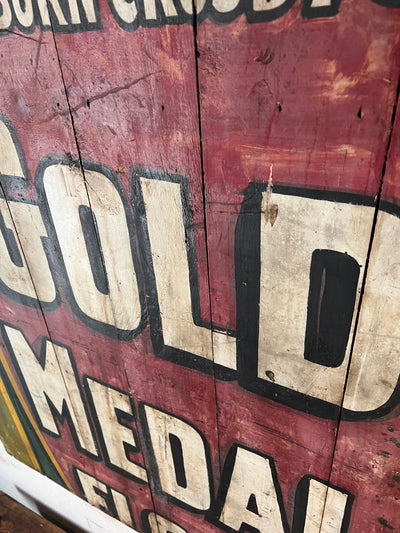 Salvaged Hand Painted Gold Metal Flour Sign