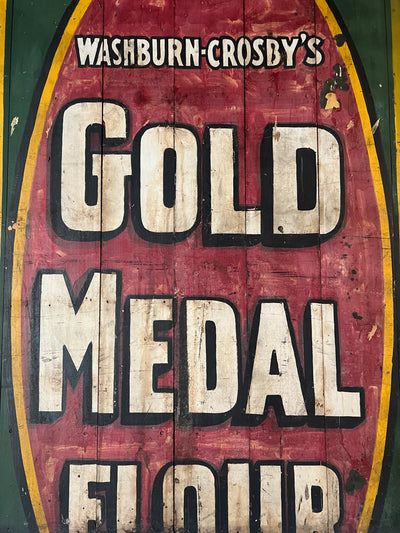 Salvaged Hand Painted Gold Metal Flour Sign