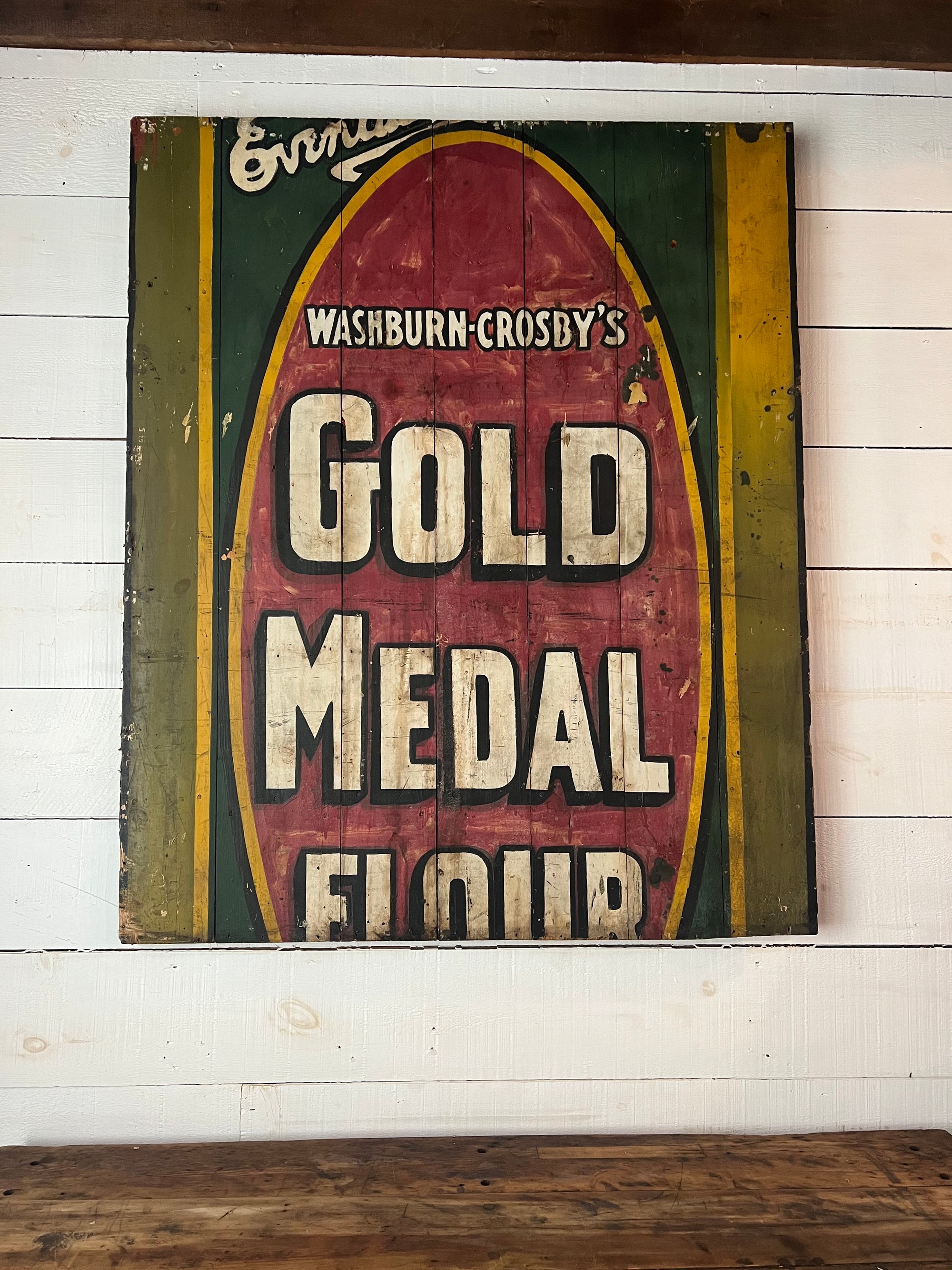 Salvaged Hand Painted Gold Metal Flour Sign