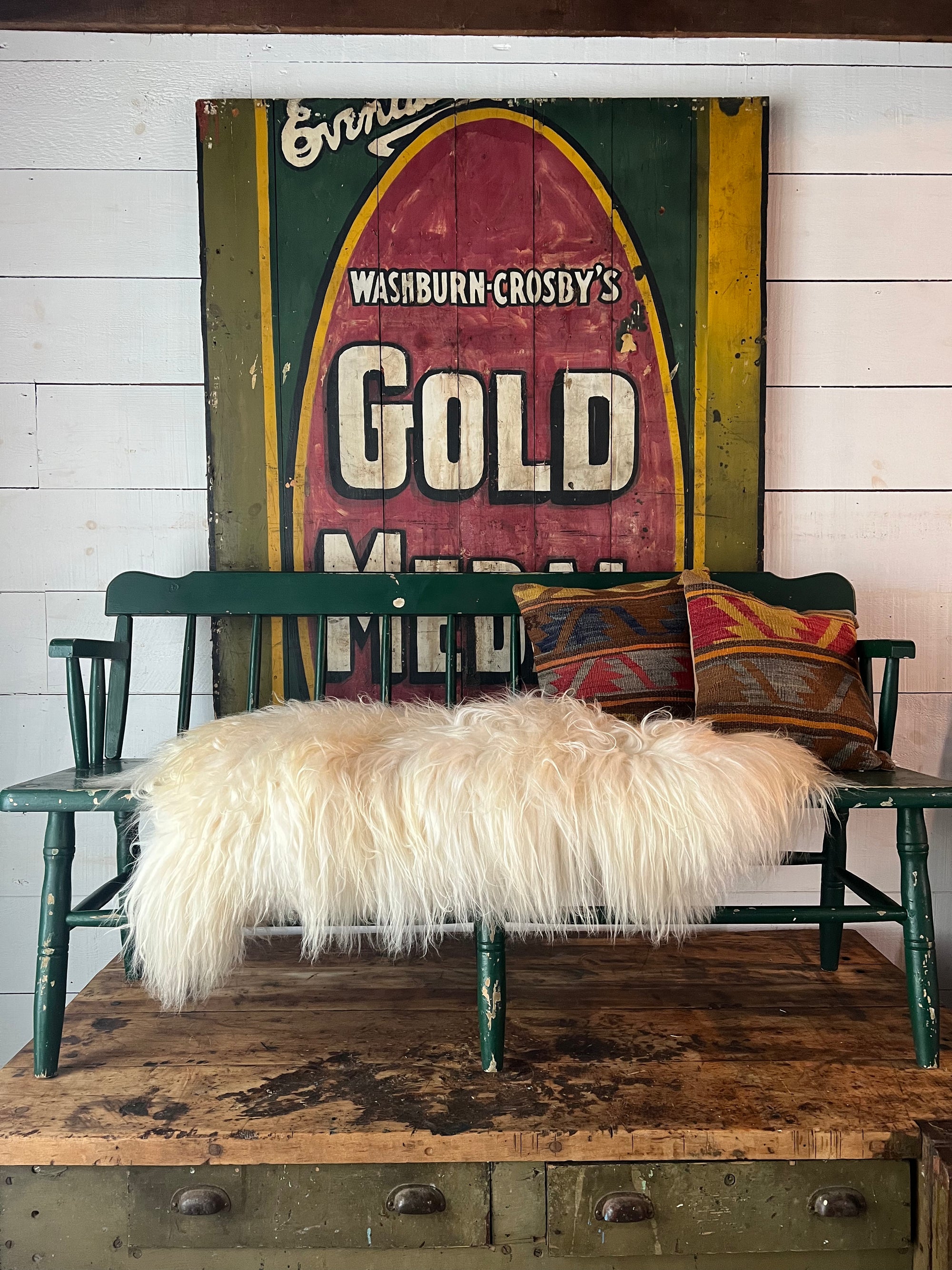 Vintage Painted Green Bench