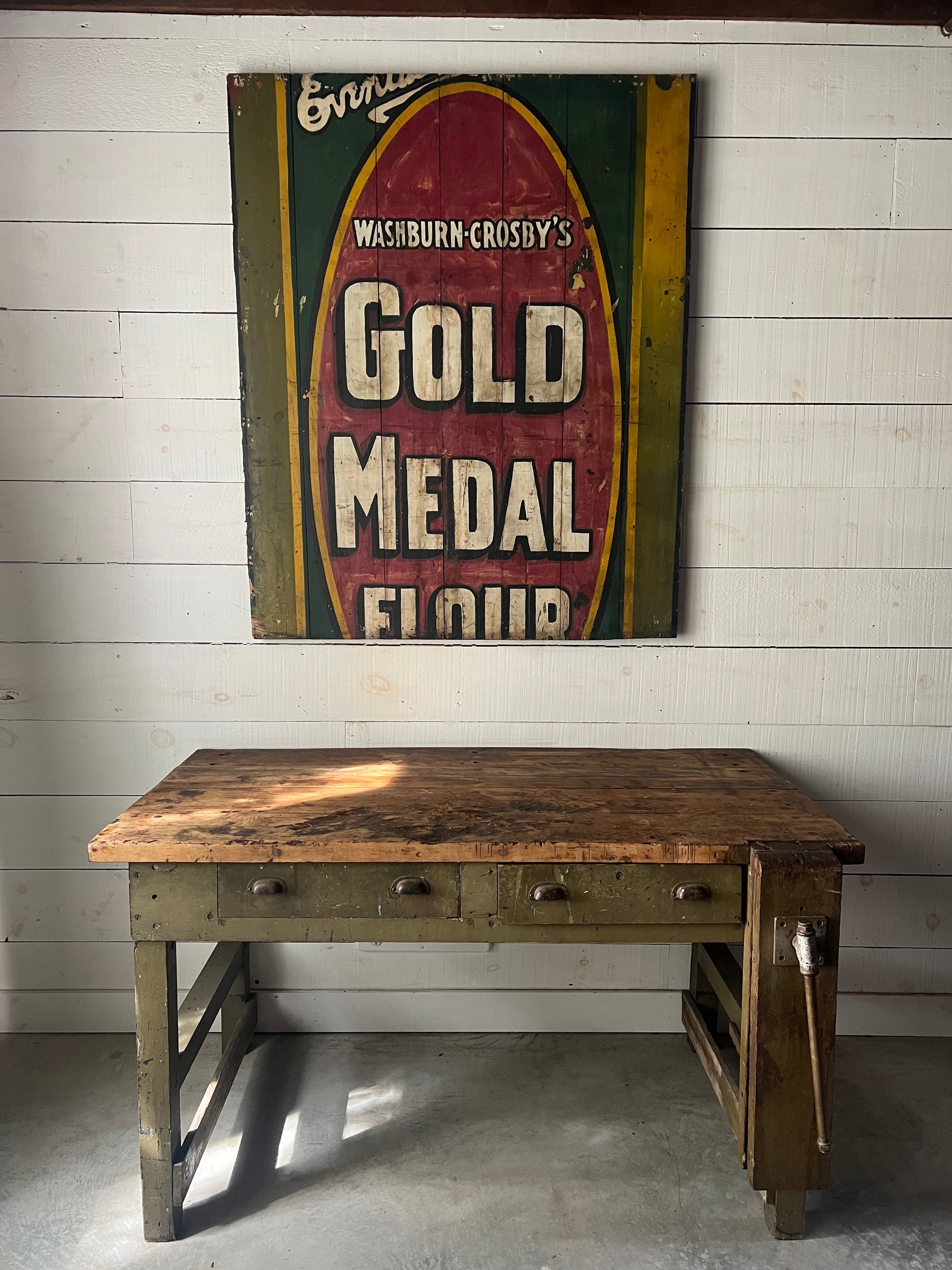 Vintage industrial work table deals