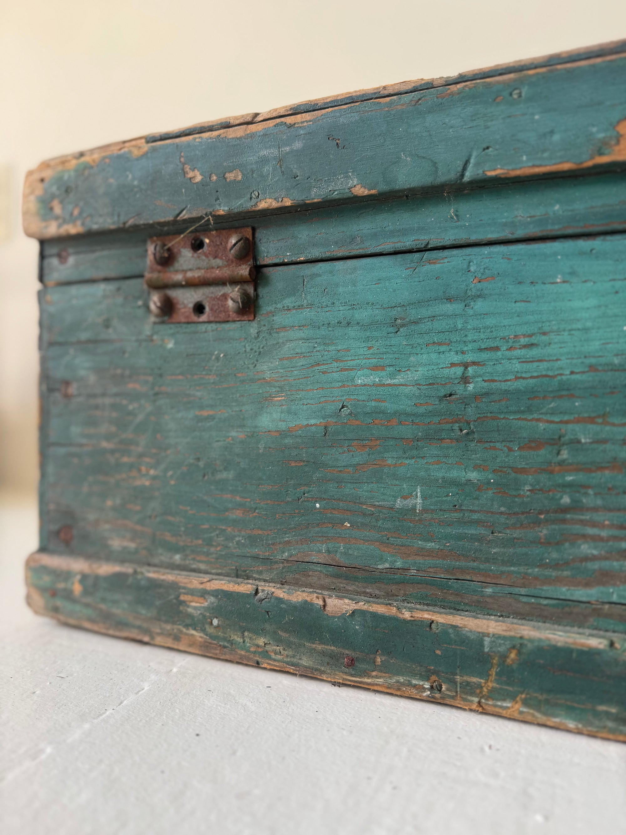 Antique Wood Chest - Turquise