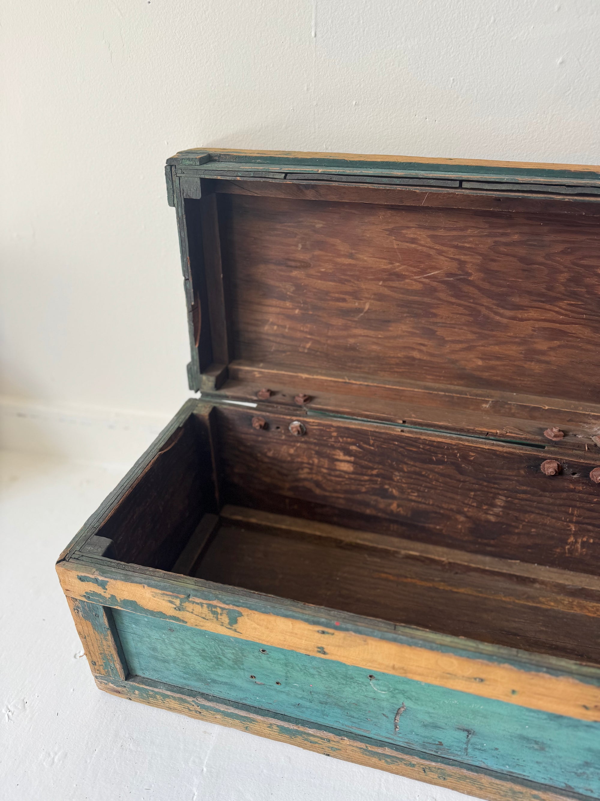 Antique Wood Chest - Turquise
