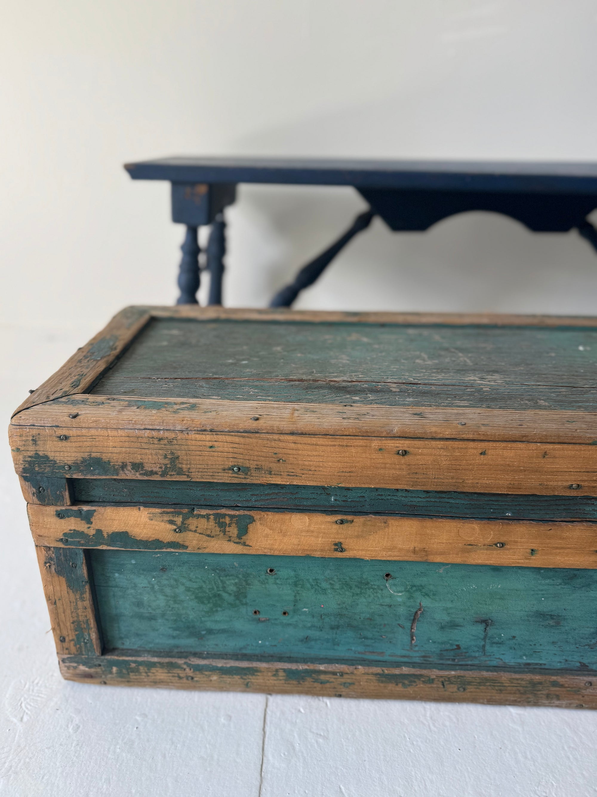 Antique Wood Chest - Turquise