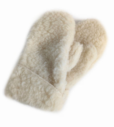 Warm 100% Wool Winter Mittens, All Natural: Cream