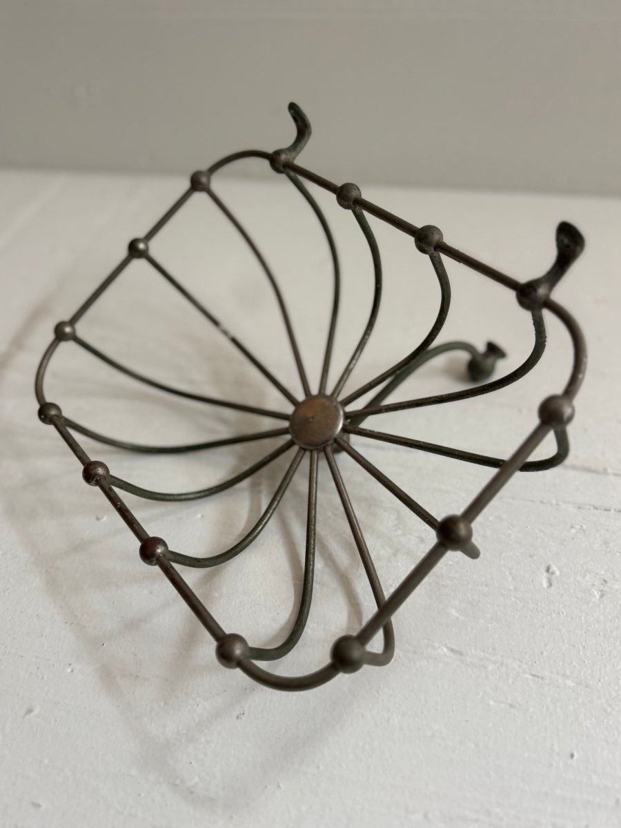 Antique 1920s Wall Mount Sponge Holder - Diamonds & Rust
