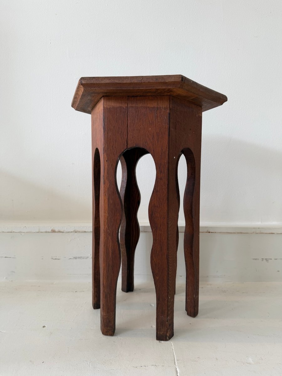 Antique Arts & Crafts Oak Side Table - Diamonds & Rust