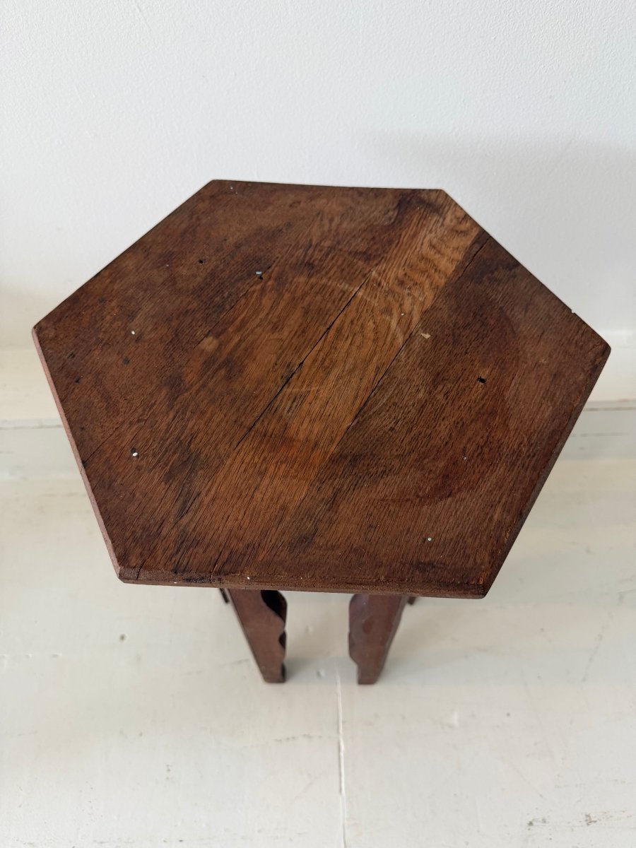 Antique Arts & Crafts Oak Side Table - Diamonds & Rust