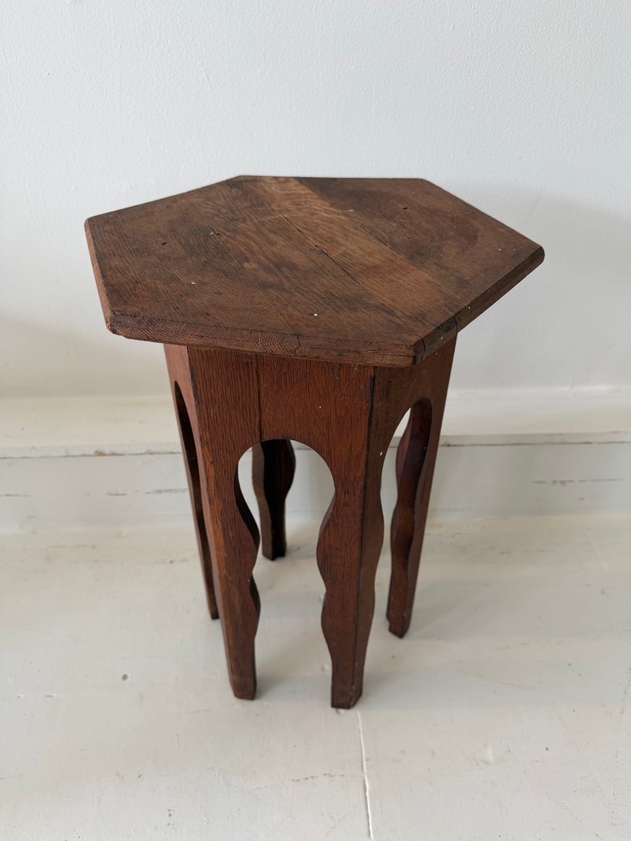 Antique Arts & Crafts Oak Side Table - Diamonds & Rust