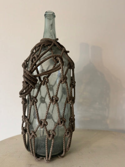 Antique Bottle Jug Demijohn Nautical Macrame - Diamonds & Rust