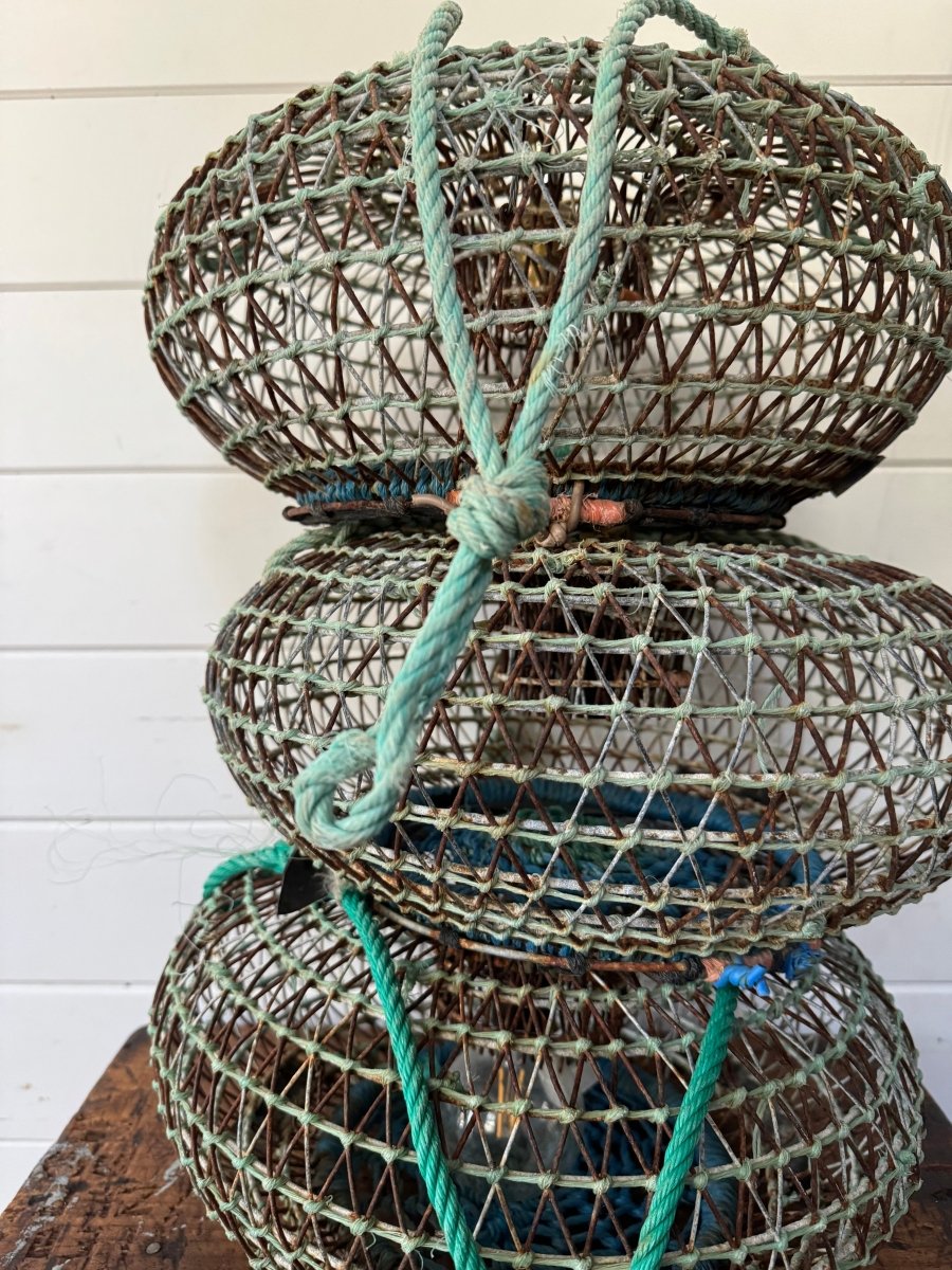 Antique French Wire Fish Trap Basket - Diamonds & Rust