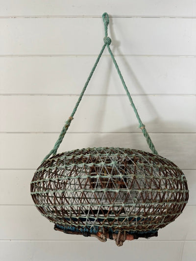 Antique French Wire Fish Trap Basket - Diamonds & Rust