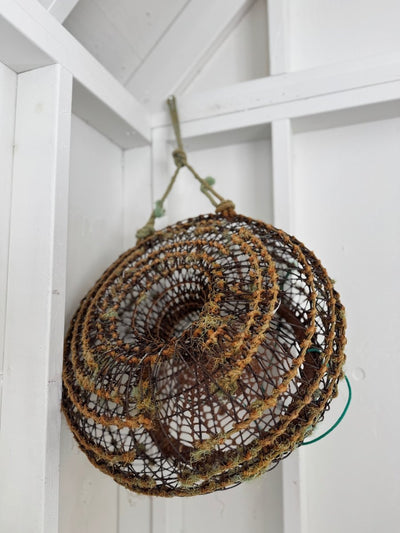 Antique French Wire Fish Trap Basket - Diamonds & Rust