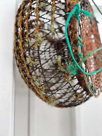 Antique French Wire Fish Trap Basket - Diamonds & Rust