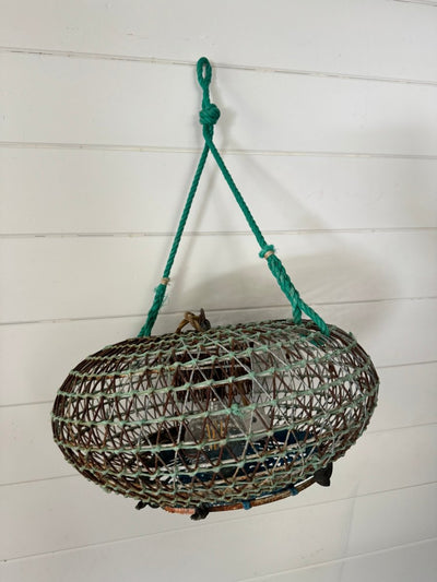 Antique French Wire Fish Trap Basket - Diamonds & Rust