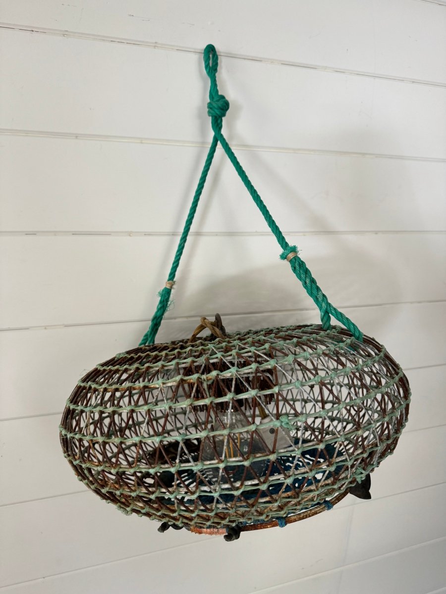 Antique French Wire Fish Trap Basket - Diamonds & Rust