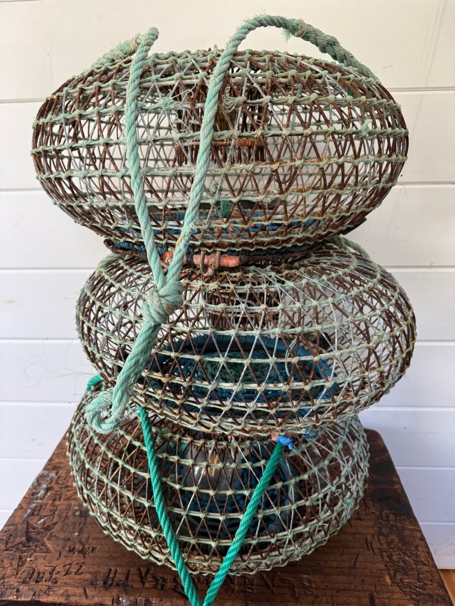 Antique French Wire Fish Trap Basket - Diamonds & Rust