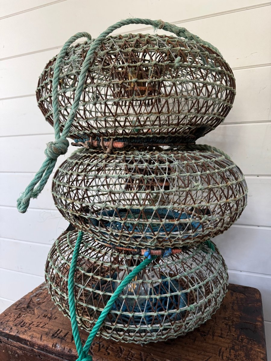 Antique French Wire Fish Trap Basket - Diamonds & Rust