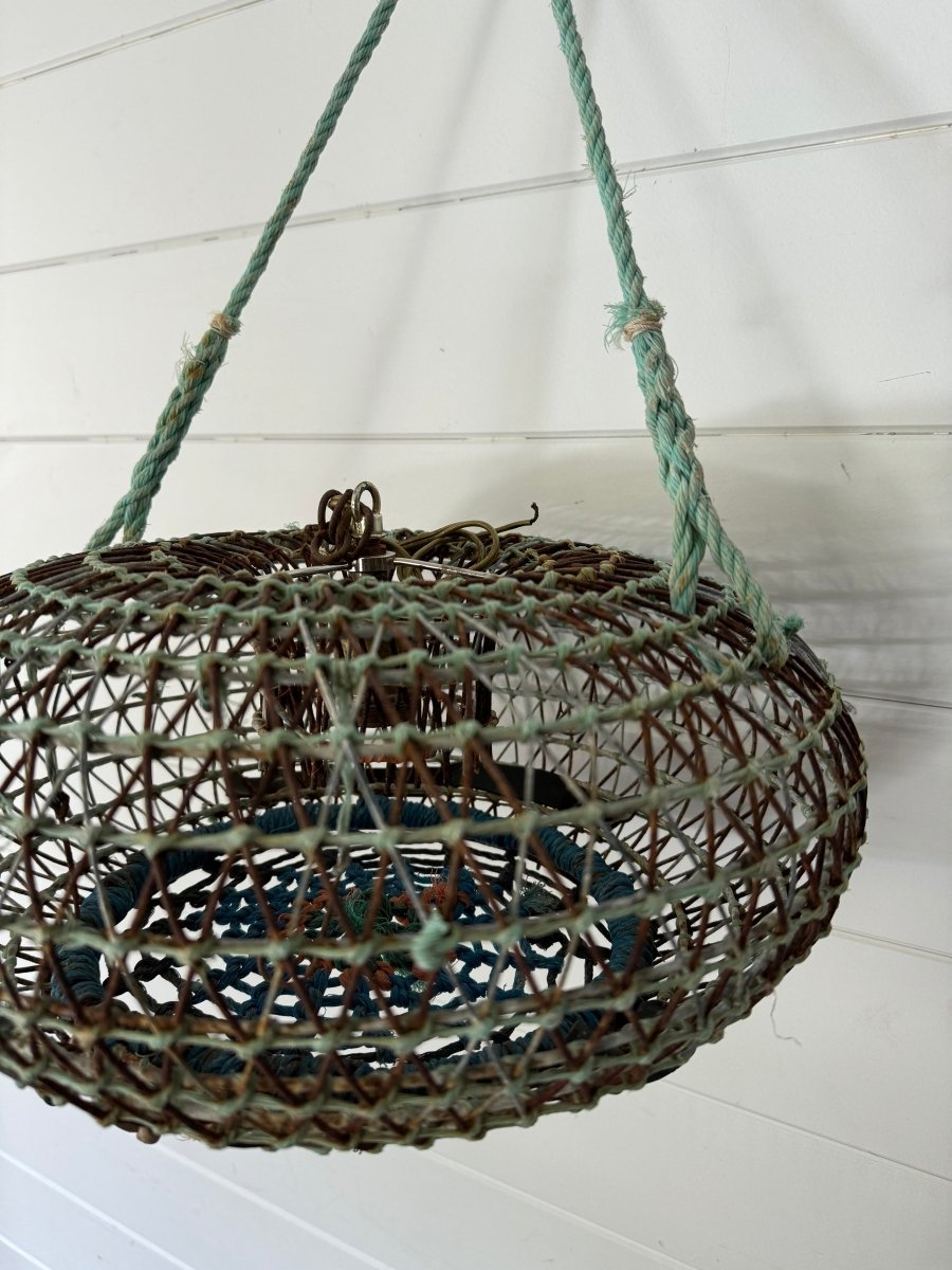 Antique French Wire Fish Trap Basket - Diamonds & Rust