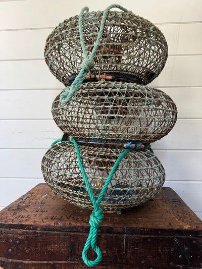 Antique French Wire Fish Trap Basket - Diamonds & Rust