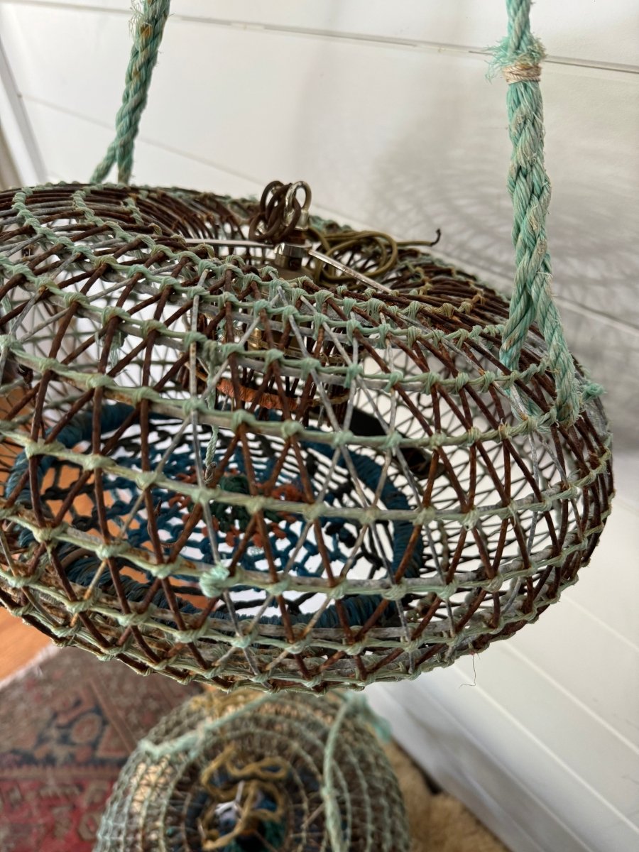 Antique French Wire Fish Trap Basket - Diamonds & Rust