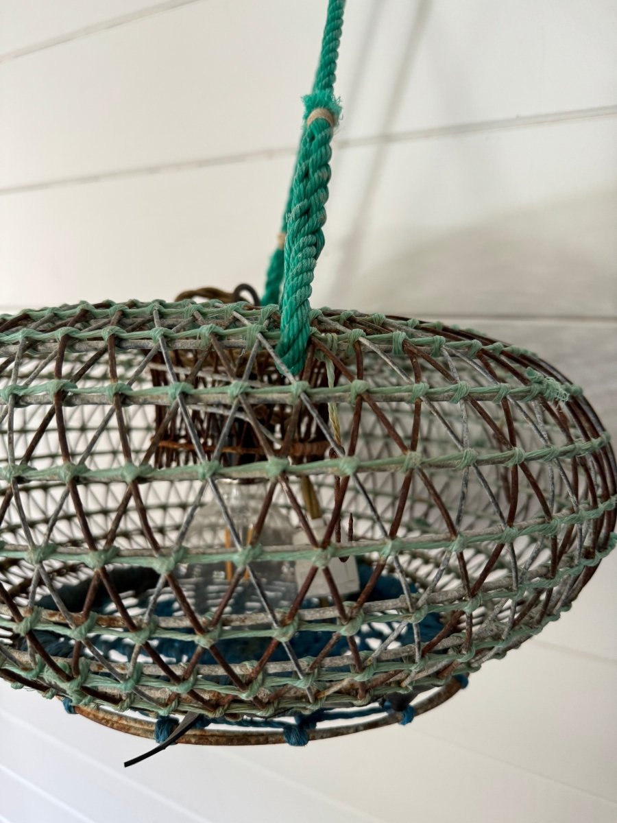 Antique French Wire Fish Trap Basket - Diamonds & Rust