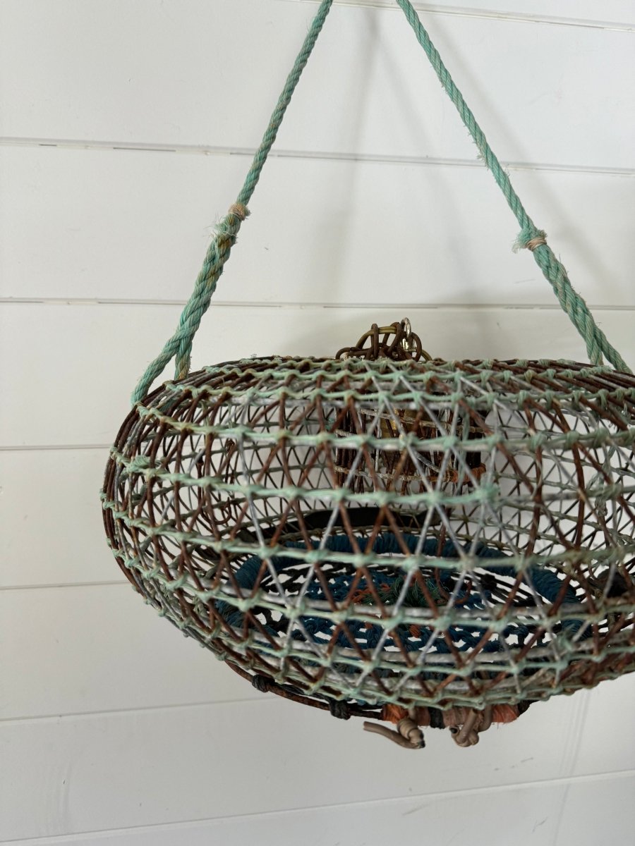 Antique French Wire Fish Trap Basket - Diamonds & Rust