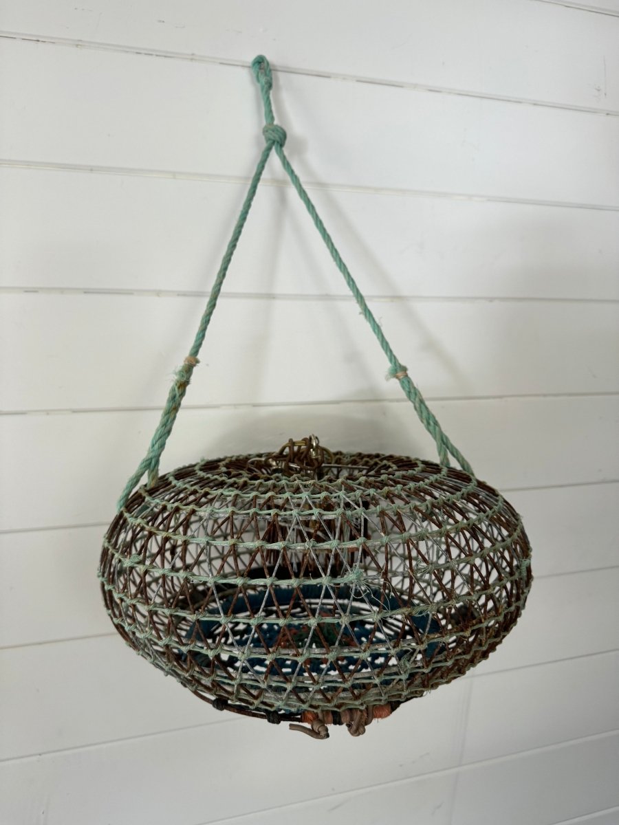 Antique French Wire Fish Trap Basket - Diamonds & Rust