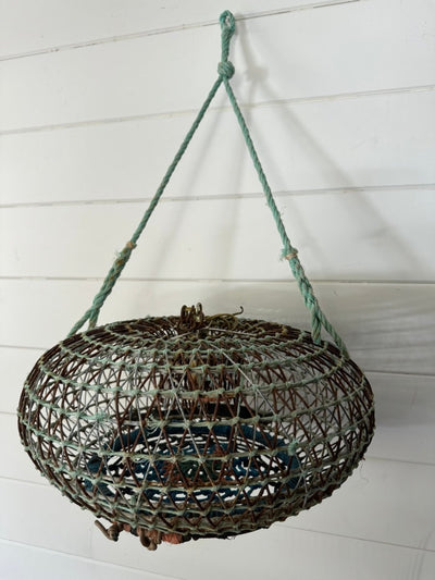 Antique French Wire Fish Trap Basket - Diamonds & Rust