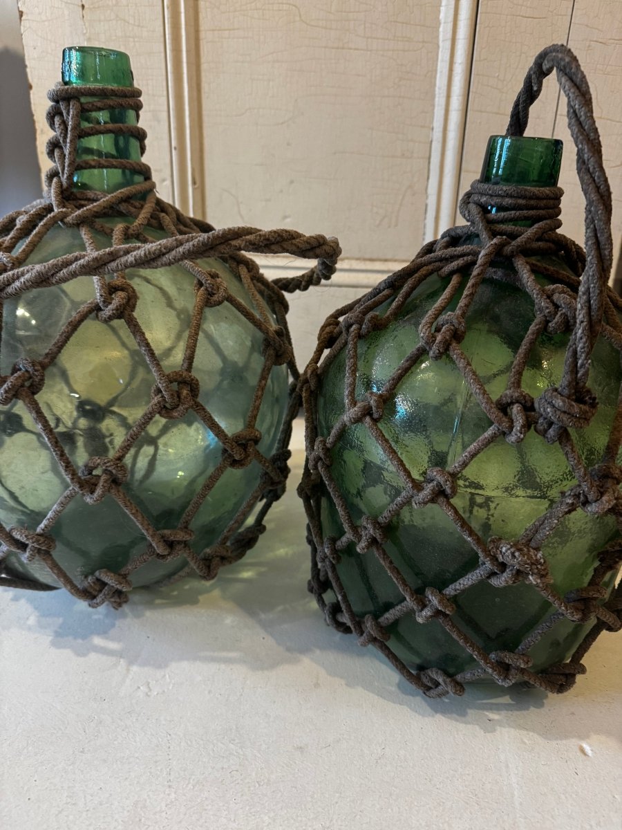 Antique Glass Bottle Rope Knots - Dark Green - Diamonds & Rust