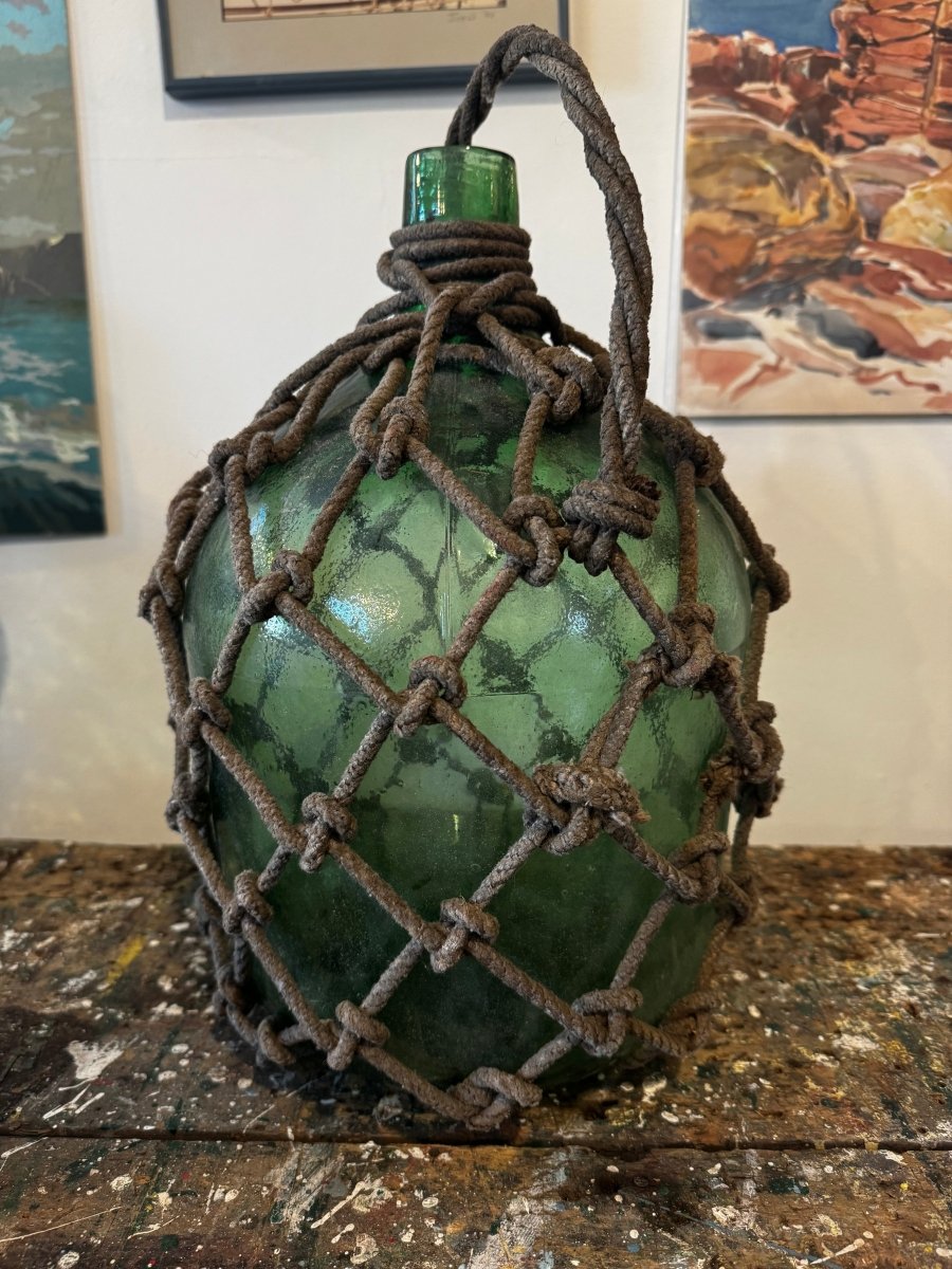 Antique Glass Bottle Rope Knots - Dark Green - Diamonds & Rust