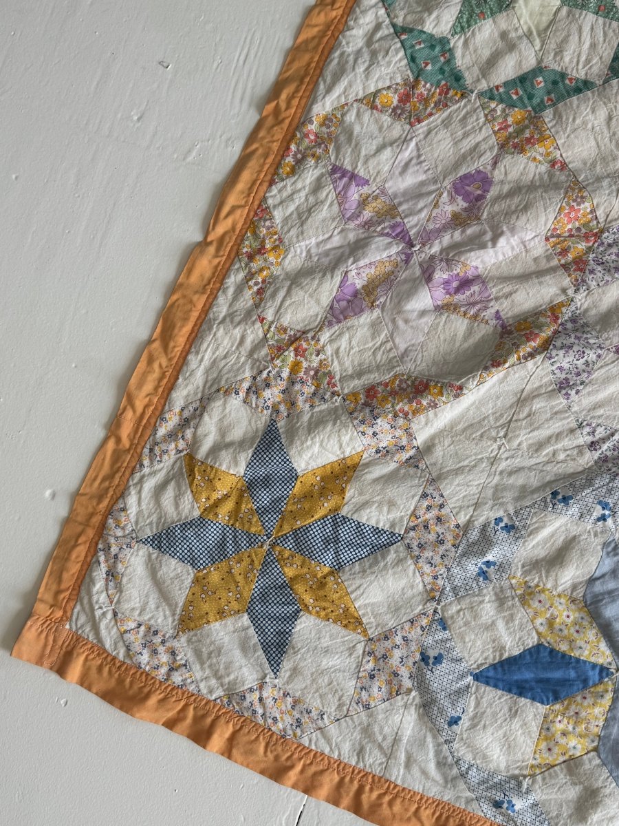 Antique Handmade Quilt - Diamonds & Rust