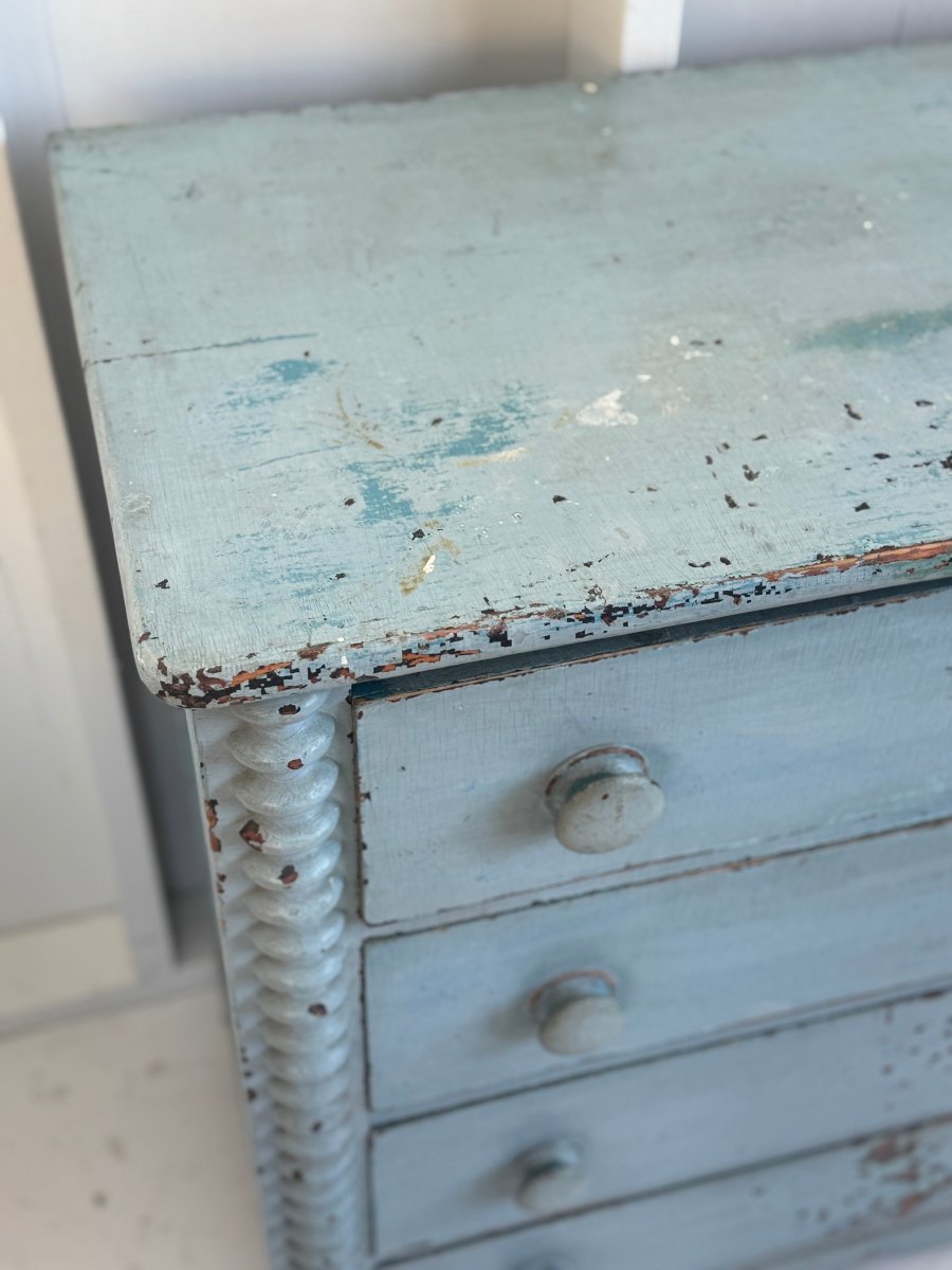 Antique Jenny Lind Cottage Pine Dresser - Blue - Diamonds & Rust