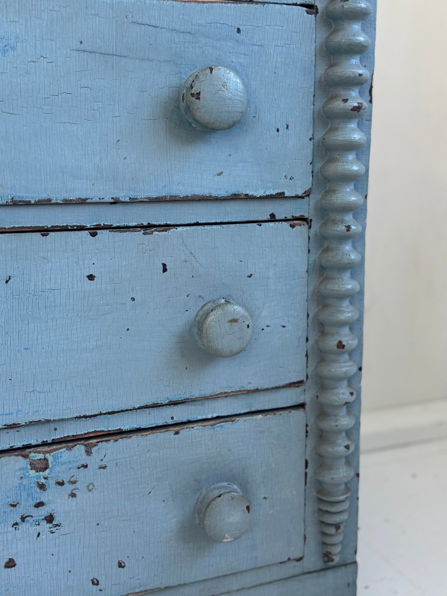 Antique Jenny Lind Cottage Pine Dresser - Blue - Diamonds & Rust